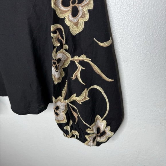 Calypso St Barth Embroidered Balloon Long Sleeve Black Top Women's Small Boho‎ - Picture 3 of 11